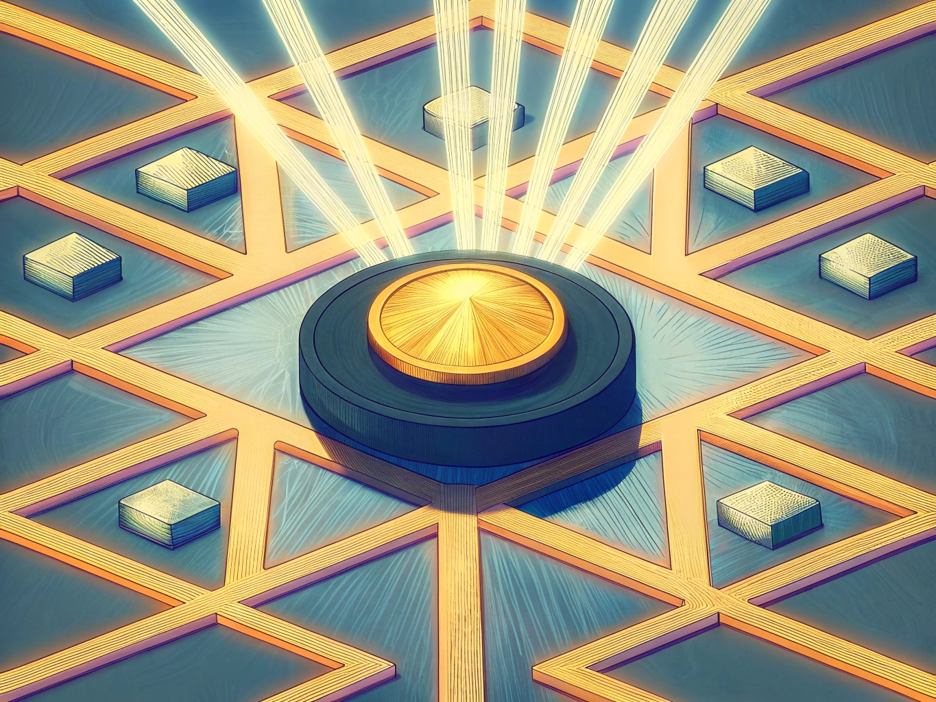 An abstract geometric illustration with a single